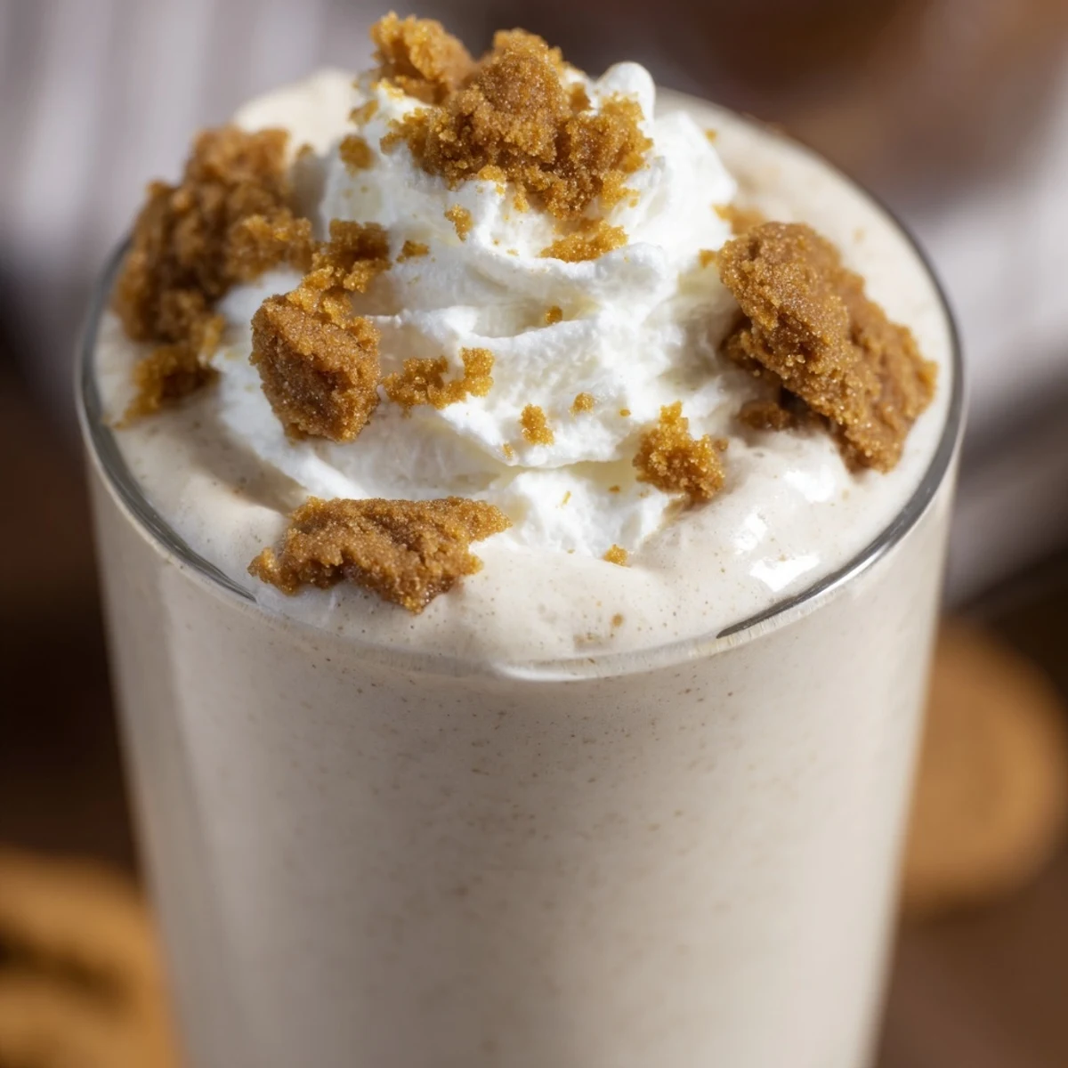 Vibrant banana slices and a gingerbread smoothie in a glass, ready for a festive breakfast treat.