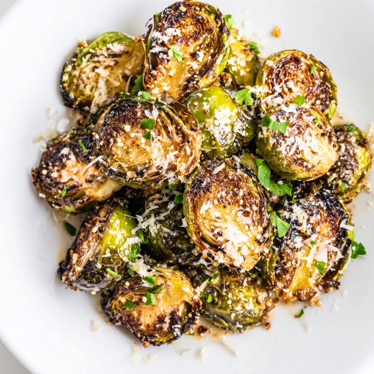 Savory Roasted Sprout Halves tossed with olive oil and spices, ready to serve alongside roasted chicken.