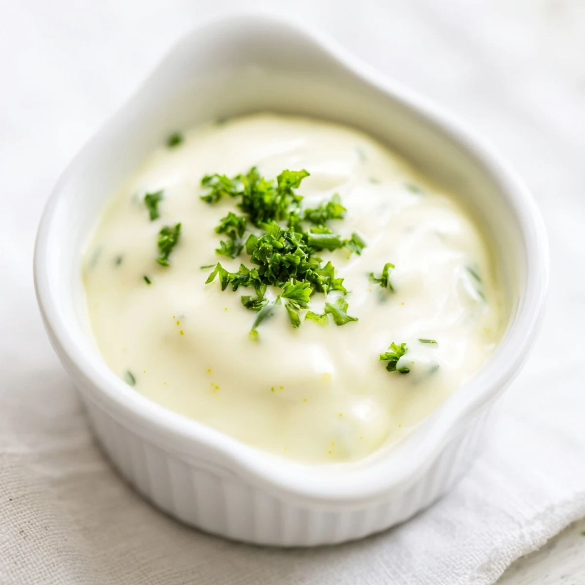 Freshly prepared Creamy Salad Dressing in a clear glass bowl, garnished with herbs, ready to toss with a healthy lunch salad.
