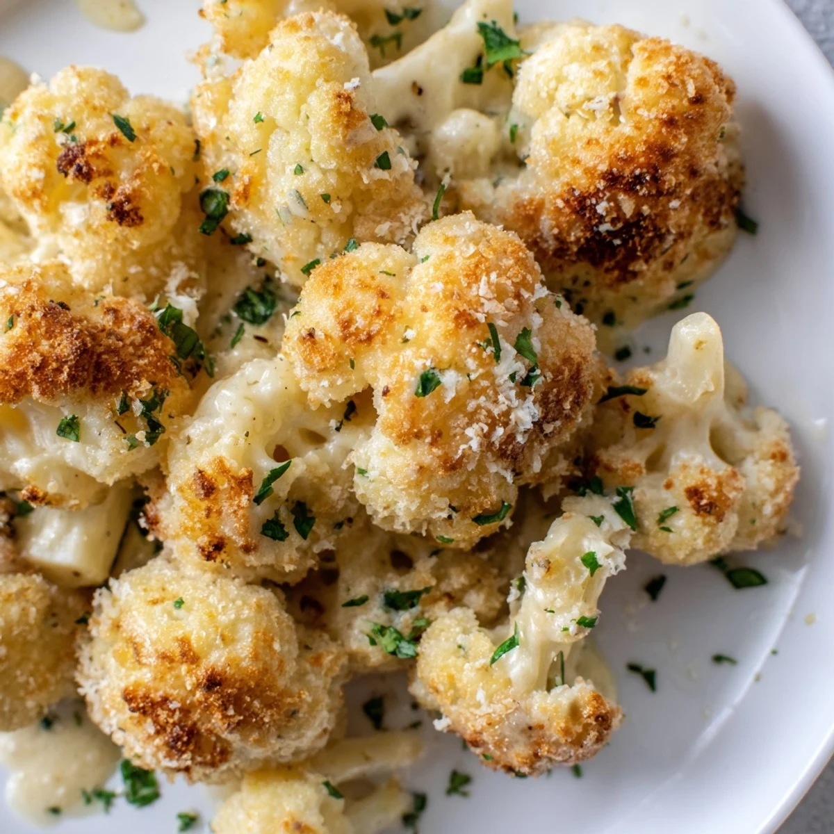 Freshly baked Cheesy Cauliflower Bake with Herbs, featuring tender florets in a creamy sauce and crispy breadcrumbs.