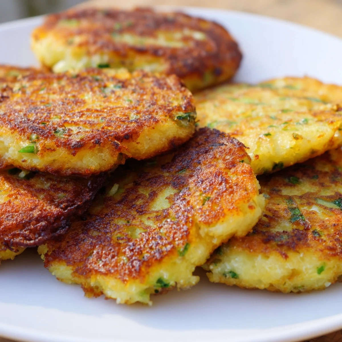 A rustic serving of Irish Potato Cakes with Scallions paired with smoked salmon and poached eggs for a hearty breakfast.