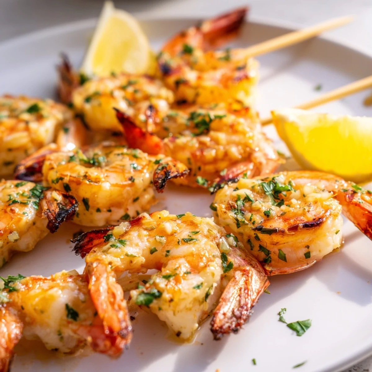 Sizzling Mediterranean shrimp skewers fresh off the grill, served over fluffy couscous and garnished with parsley.