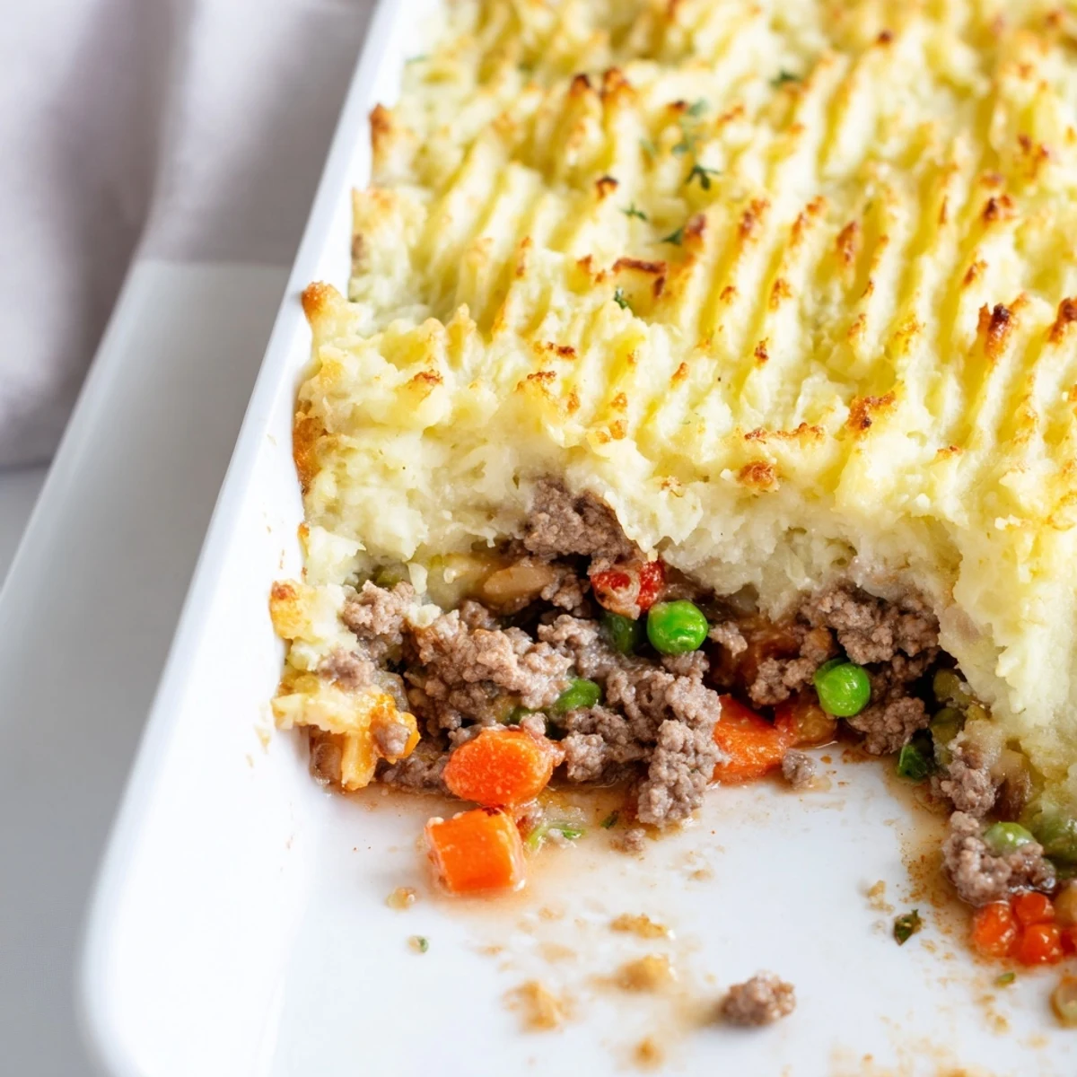 Steaming St. Patrick's Day Shepherd's Pie with Lamb, featuring golden mashed potatoes over a hearty meat filling.