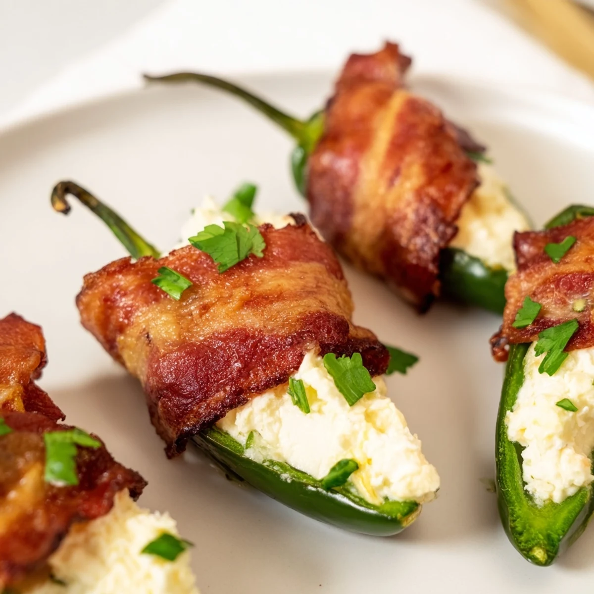 Spicy, cheesy Game Day Jalapeno Poppers with Beef Bacon arranged on a platter with a bowl of sour cream dip.