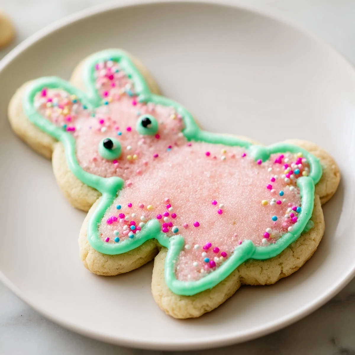 Freshly baked Easter Bunny Sugar Cookies cooled on a rack, ready for a springtime Easter brunch.