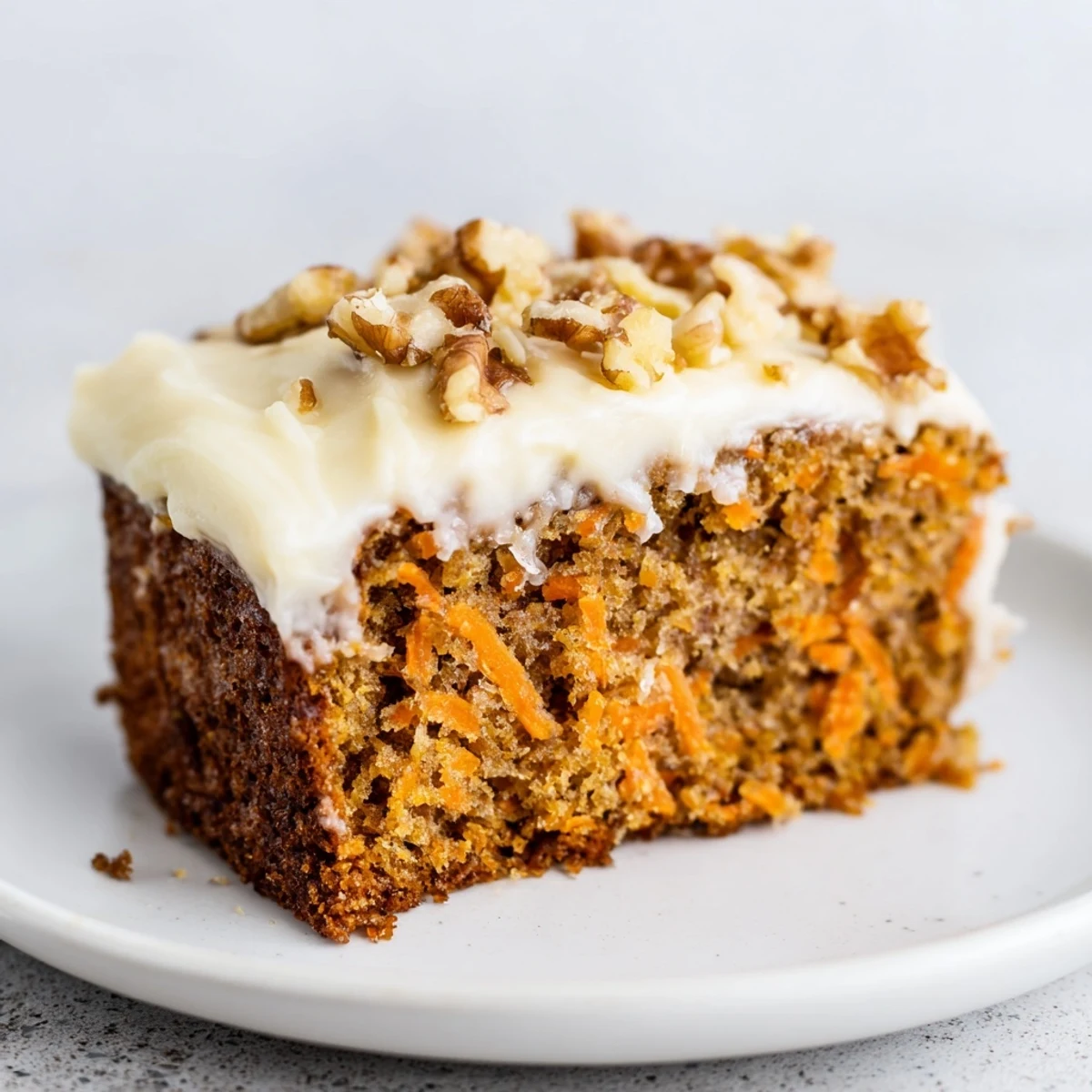 Easter Carrot Cake with Walnuts reveals warm spices, nuts, and creamy frosting served on a pastel spring plate.