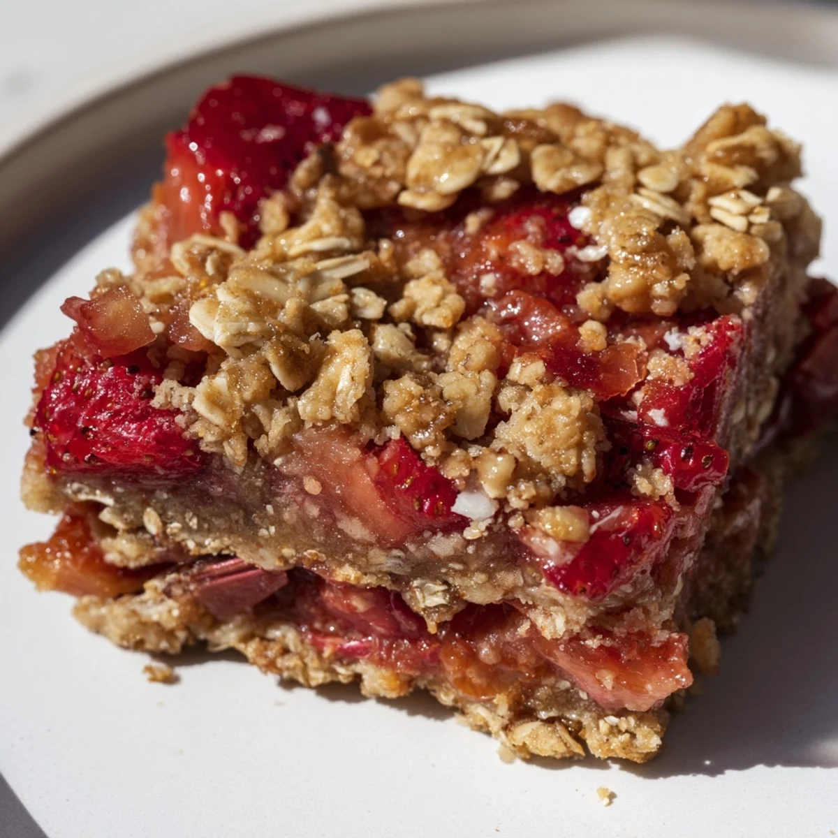 Cooling Strawberry Rhubarb Crumble Bars on a wire rack, ready for a picnic or dessert.