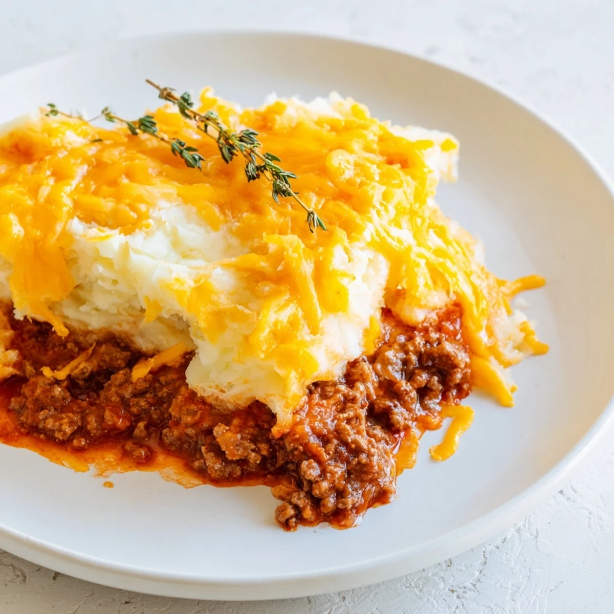 Steaming Beef Shepherds Pie with Cheddar Mash reveals savory ground beef filling with peas and carrots under rich, melted cheddar topping, ready to serve.