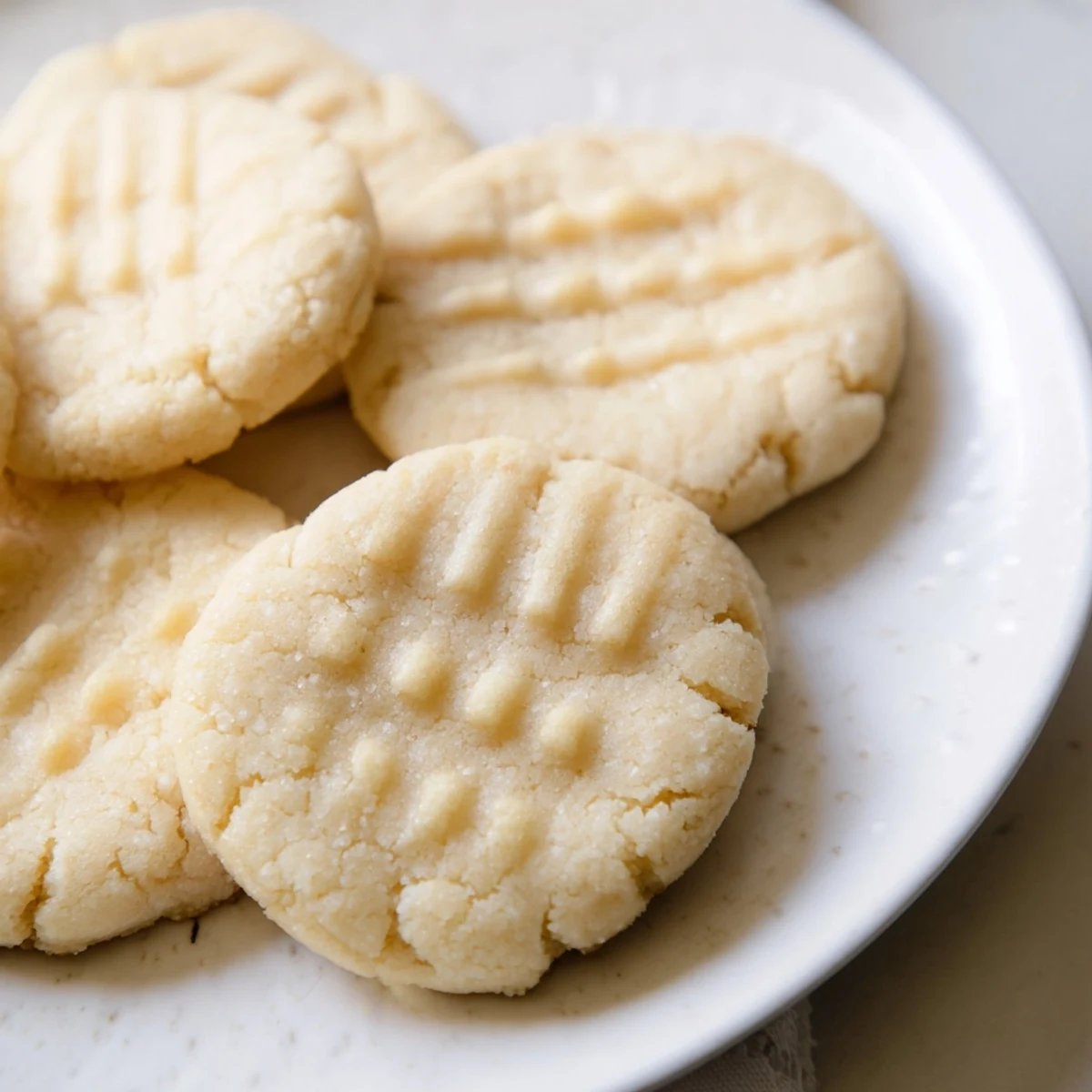 Golden Keto Butter Cookies with crisscross fork marks sit on a cooling rack, their edges lightly browned and tender centers ready to melt.