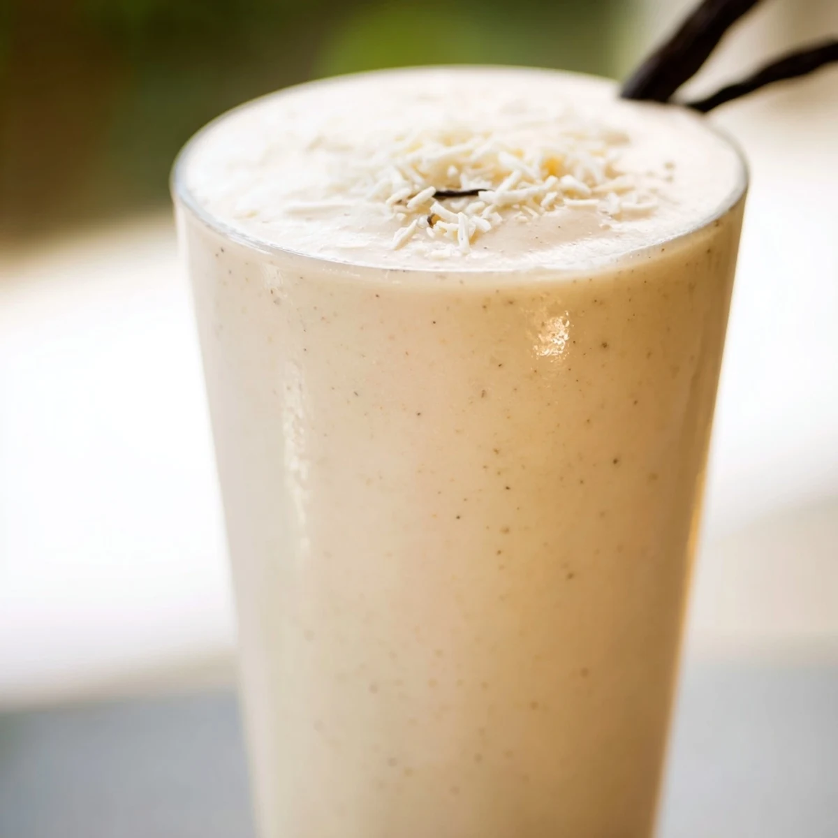 Cold Vanilla Bean Frappuccino in a chilled glass, garnished with whipped cream for refreshing sips.