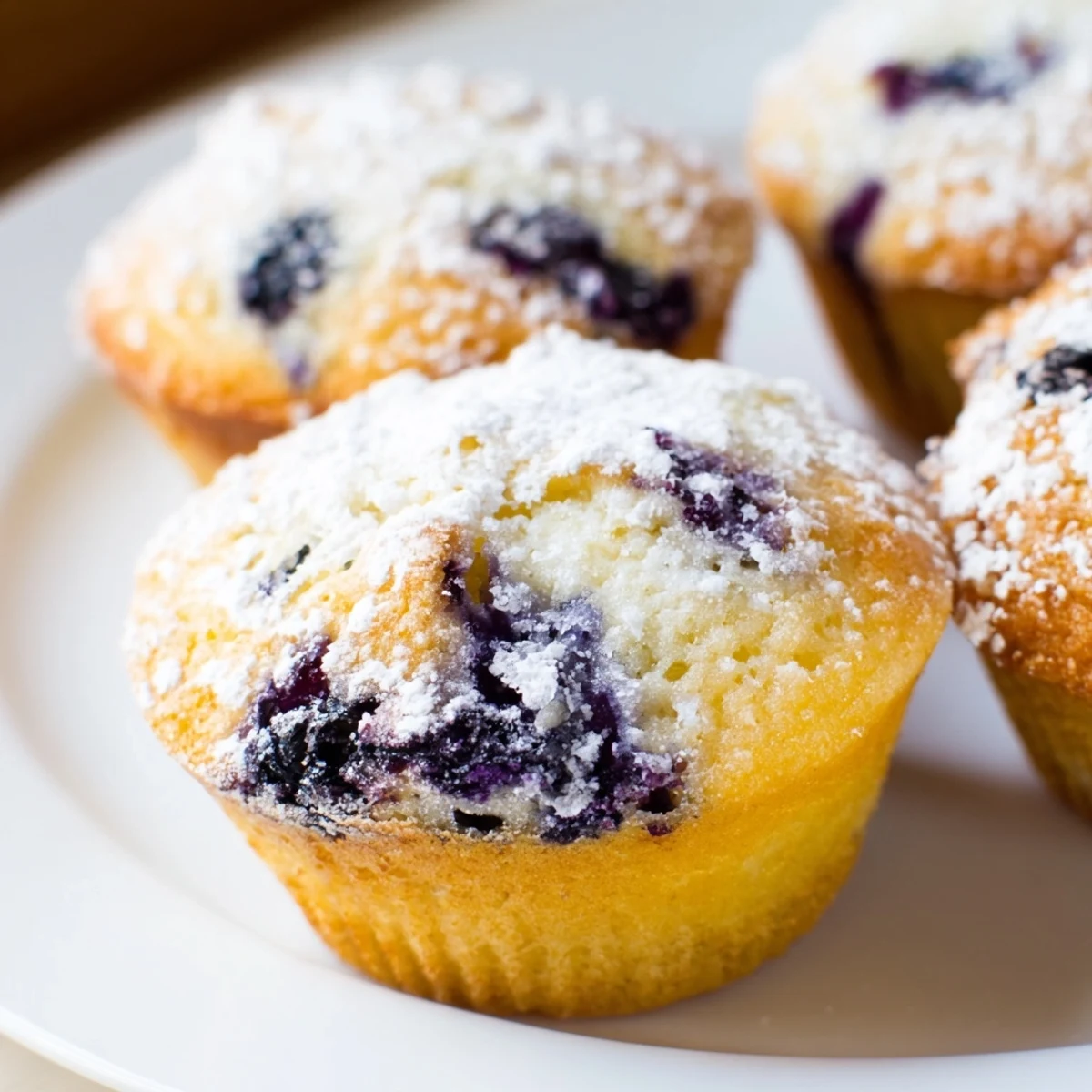 Lavender Blueberry Tea Cakes on a wire rack, still warm with a light lemon glaze drizzle.