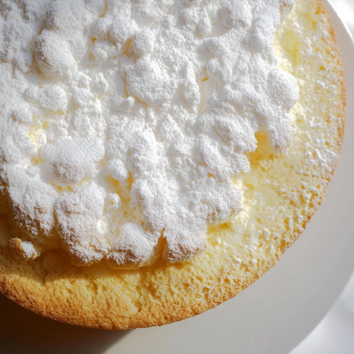A close-up reveals the moist, tangy interior of the Fluffy Yogurt Cloud Cake, with lemon zest flecks visible in the slice.