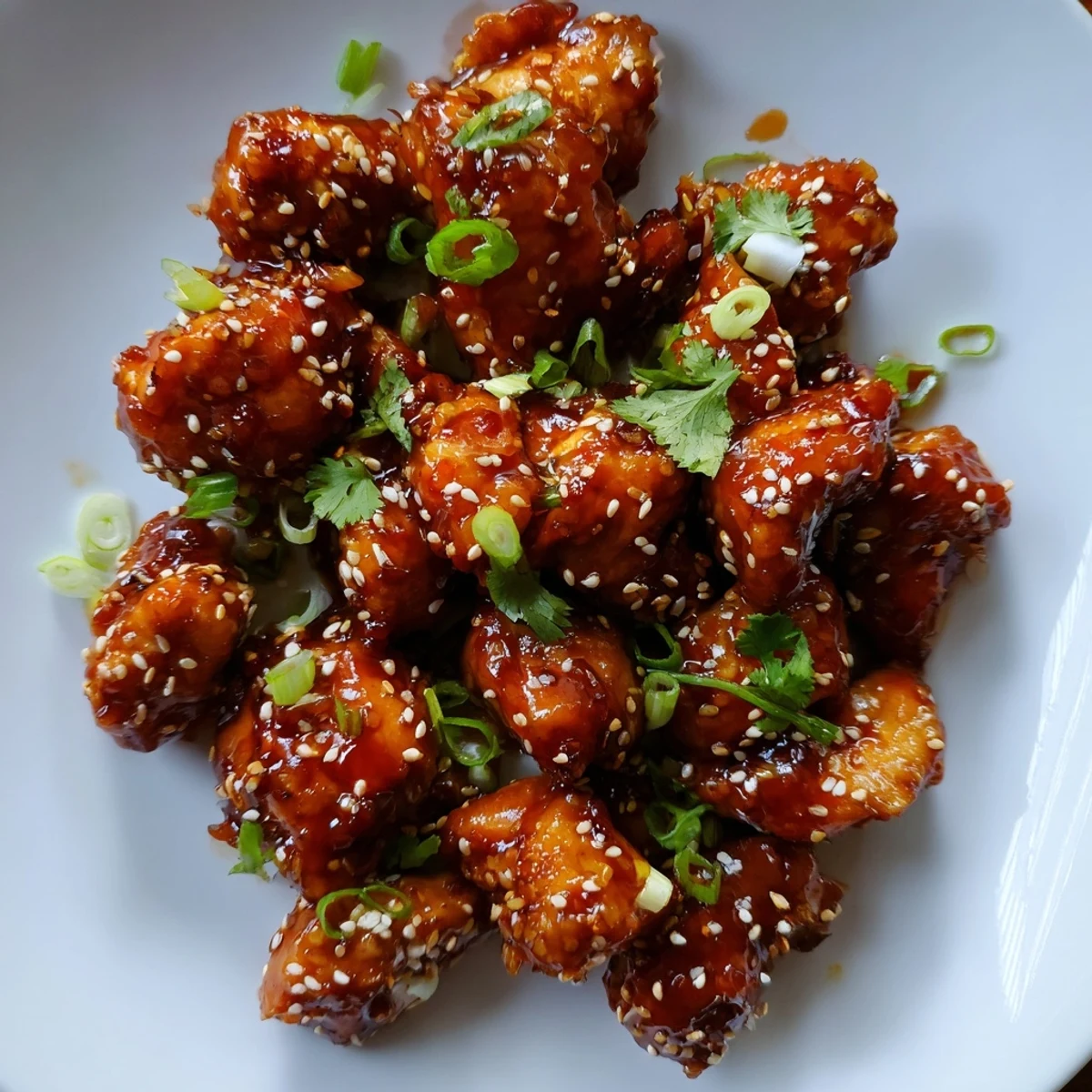 Close-up of glazed Sweet and Spicy Thai Chicken showing tender meat and a vibrant sauce, perfect for a quick weeknight meal.