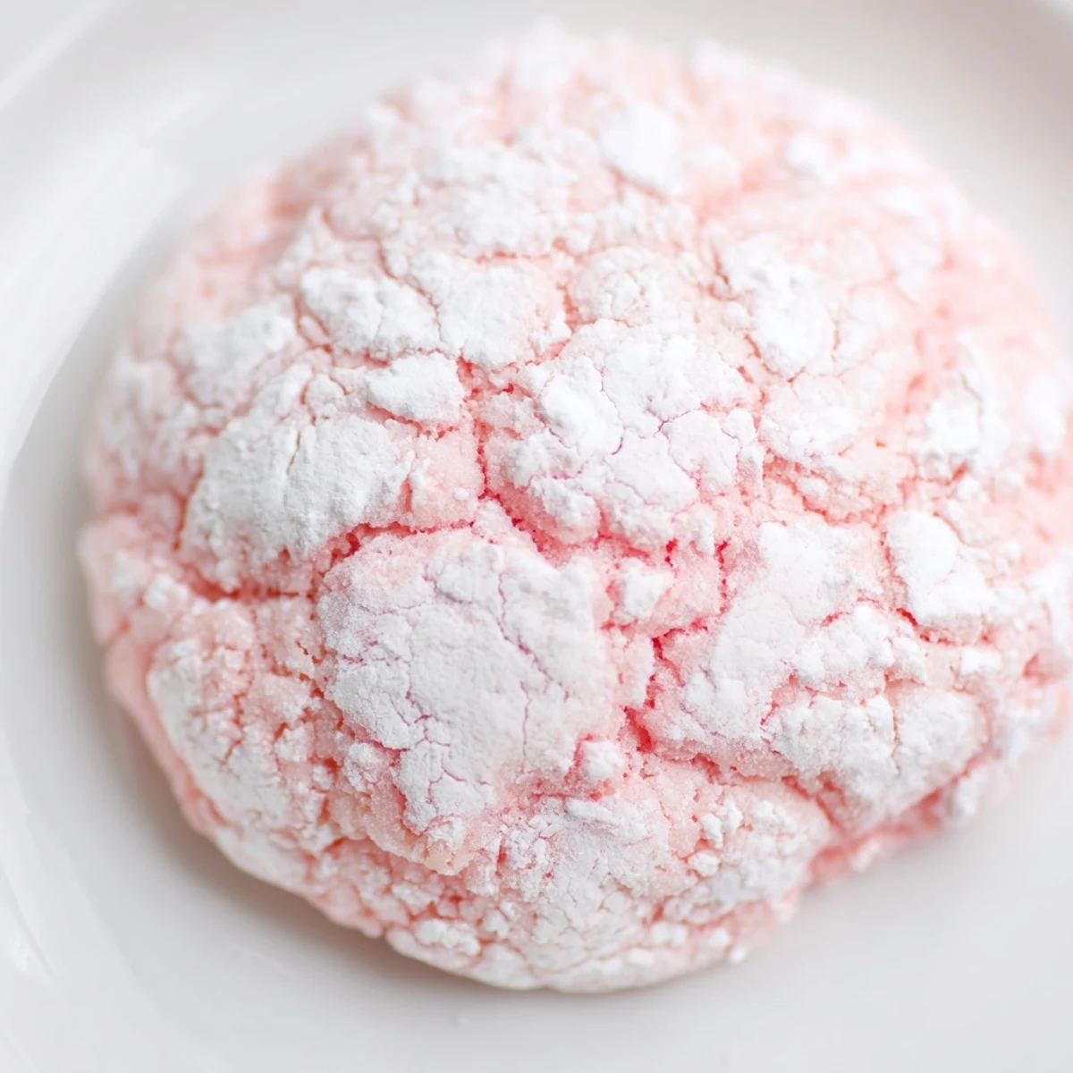 A close-up of Easy 5 Ingredient Strawberry Crinkle Cookies with crinkled tops and a soft, chewy texture.