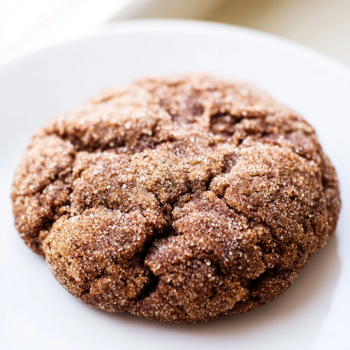 A close-up view of a Chocolate Snickerdoodle broken in half to reveal a soft, fudgy interior crumb.