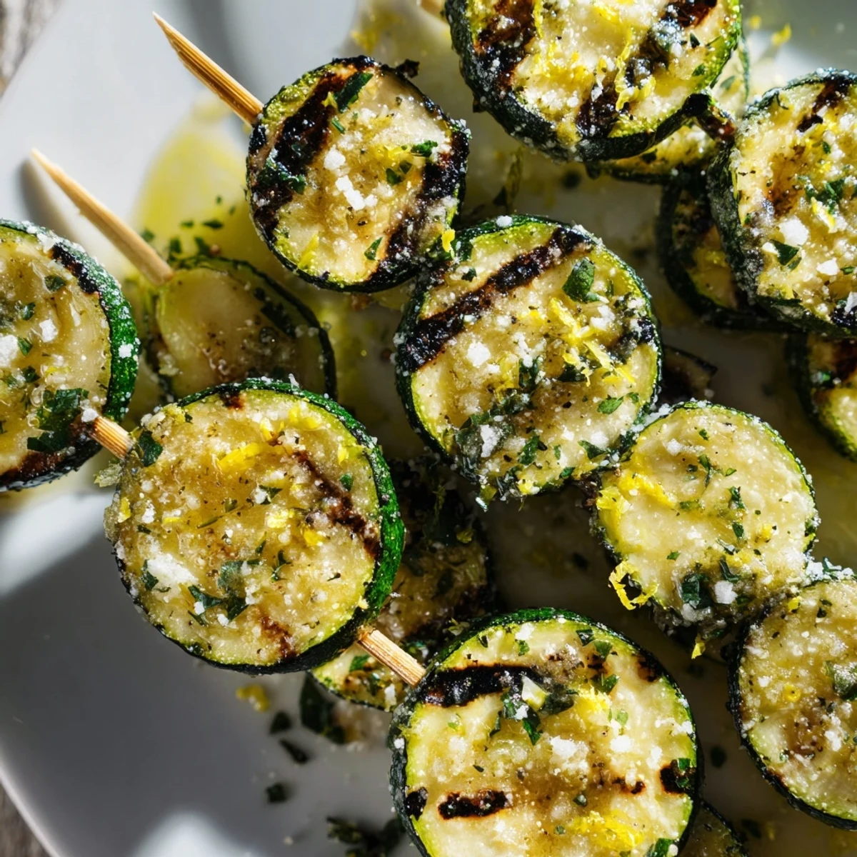Golden grilled Garlic Butter Zucchini Skewers glisten with herby butter, served hot from the grill for a summery side.