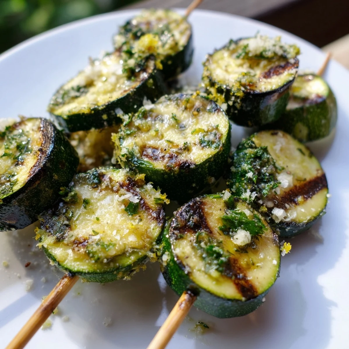 Garlic Butter Zucchini Skewers feature tender zucchini rounds, char marks, and fresh parsley, ideal for easy weeknight grilling.