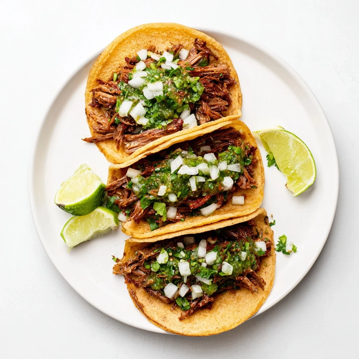 Tender, slow-braised Beef Cheek Tacos in warm corn tortillas, topped with fresh cilantro, diced onion, and zesty salsa.