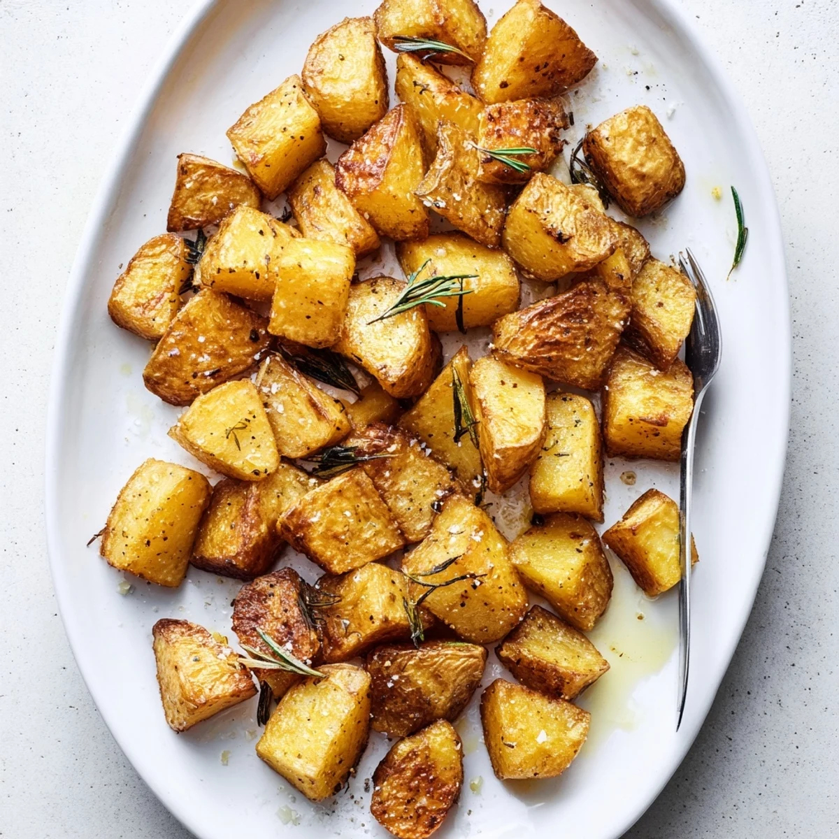 Classic British roast potatoes displayed in a rustic bowl with fresh rosemary sprigs
