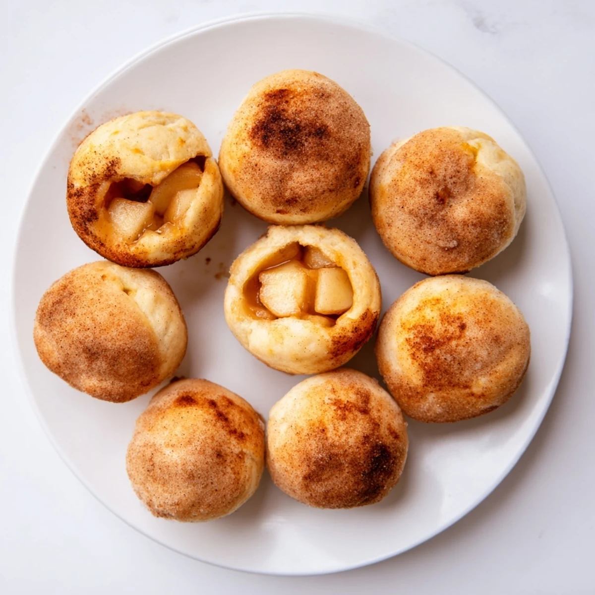 Warm biscuit dough balls stuffed with spiced apples and melted caramel centers