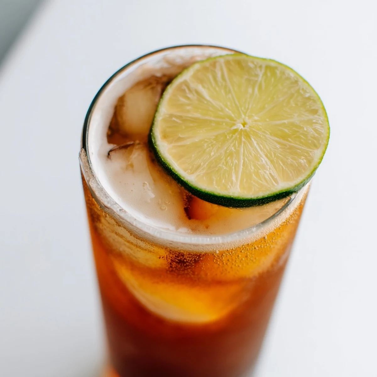 Refreshing Thai lime iced tea poured over crushed ice with vibrant green lime wheel resting on the rim