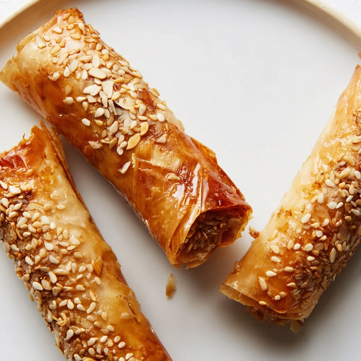 Crisp pastry rolls filled with fragrant almond paste glazed in warm orange blossom honey syrup