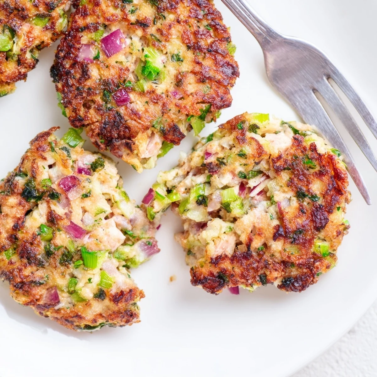 Pan-fried crispy tuna cakes featuring golden crunchy exterior and moist flavorful tuna mixture with vegetables