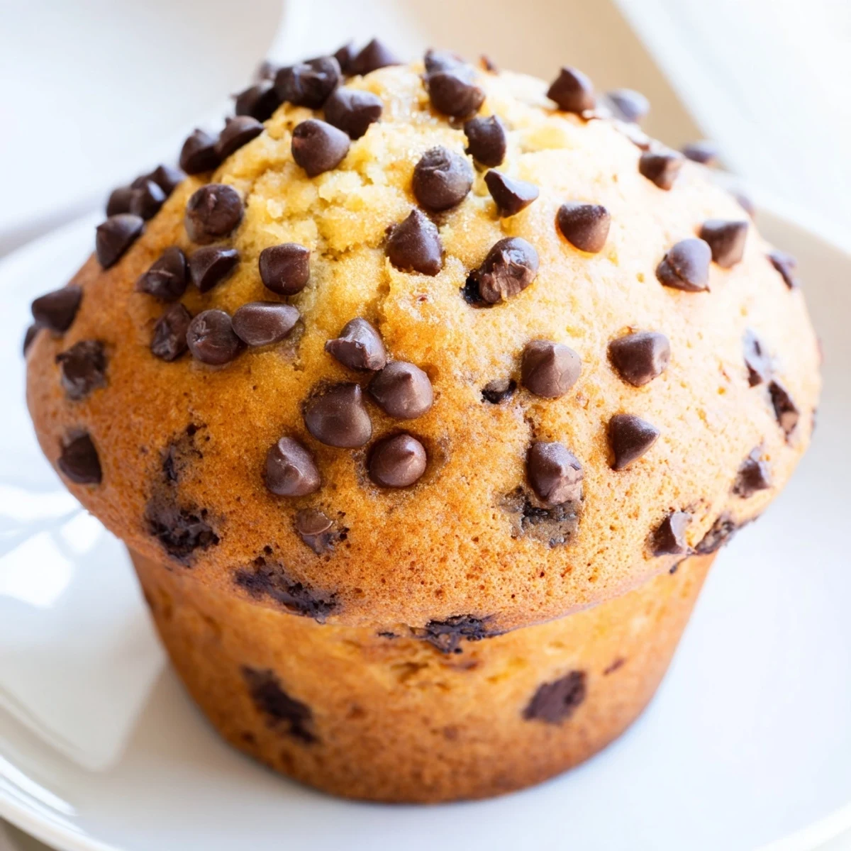 Freshly baked chocolate chip muffins cooling on wire rack with crunchy sugar sprinkled tops