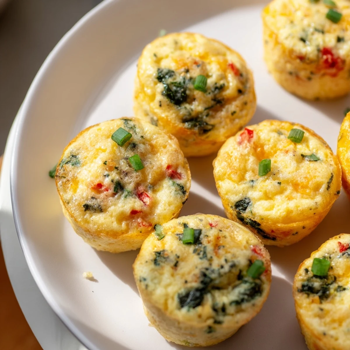 Healthy cottage cheese egg bites ready for meal prep, featuring diced peppers and green onions