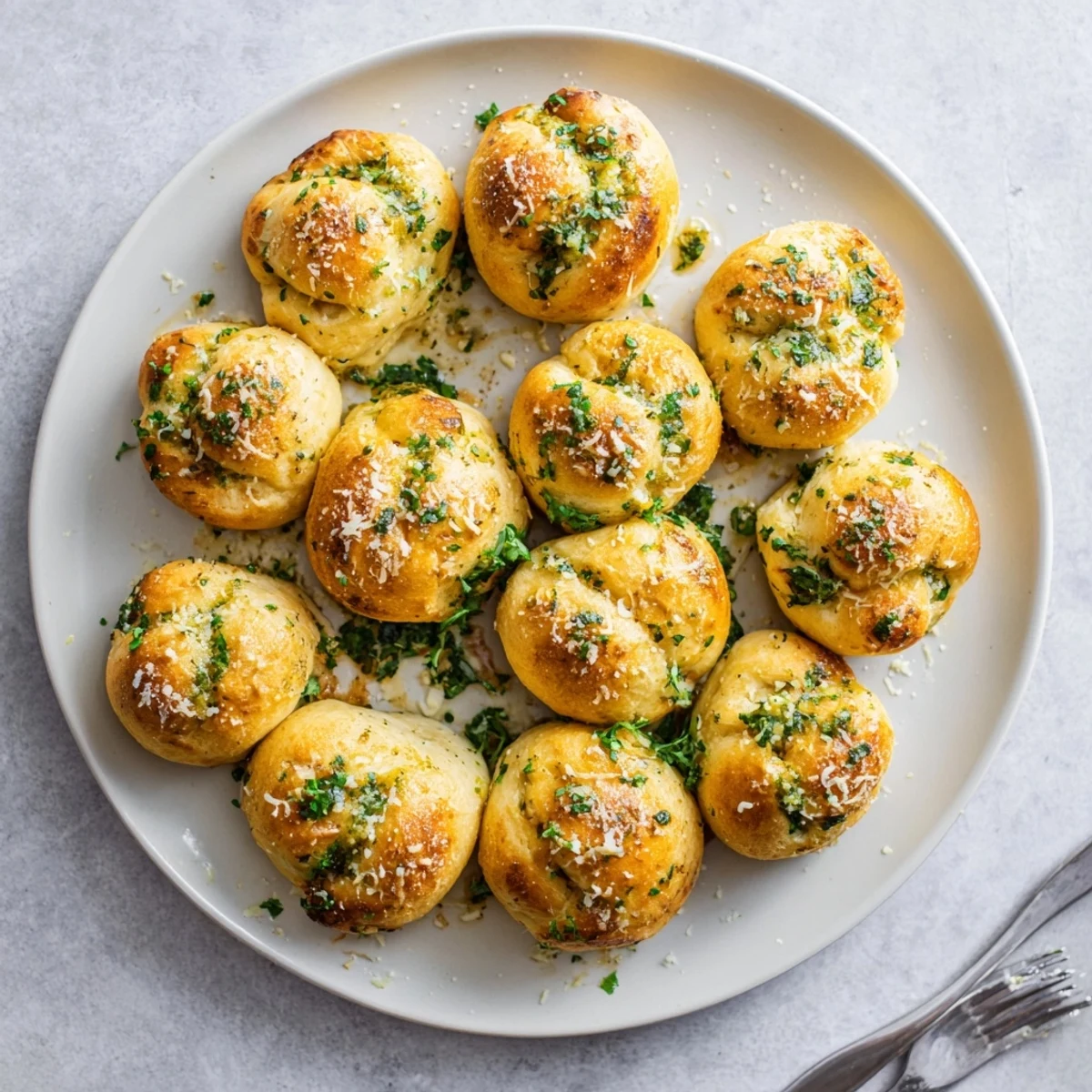 Warm gluten-free garlic knots topped with parsley and parmesan ready for dipping in marinara sauce