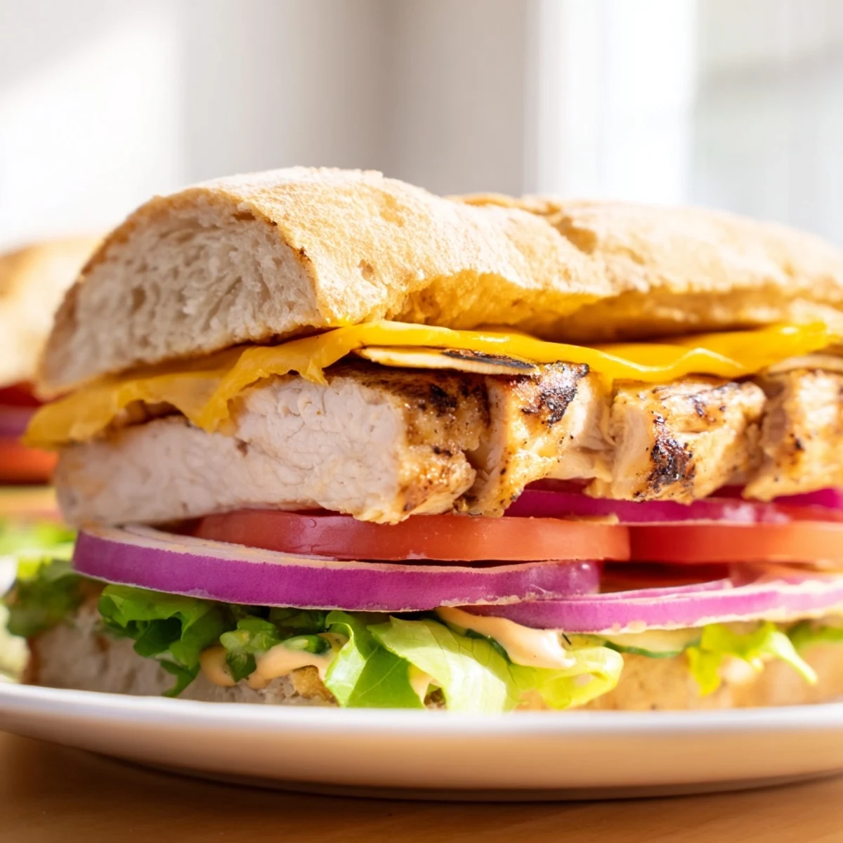 Mouthwatering cheesy grilled chicken sandwich featuring melted cheese and juicy spiced chicken breast