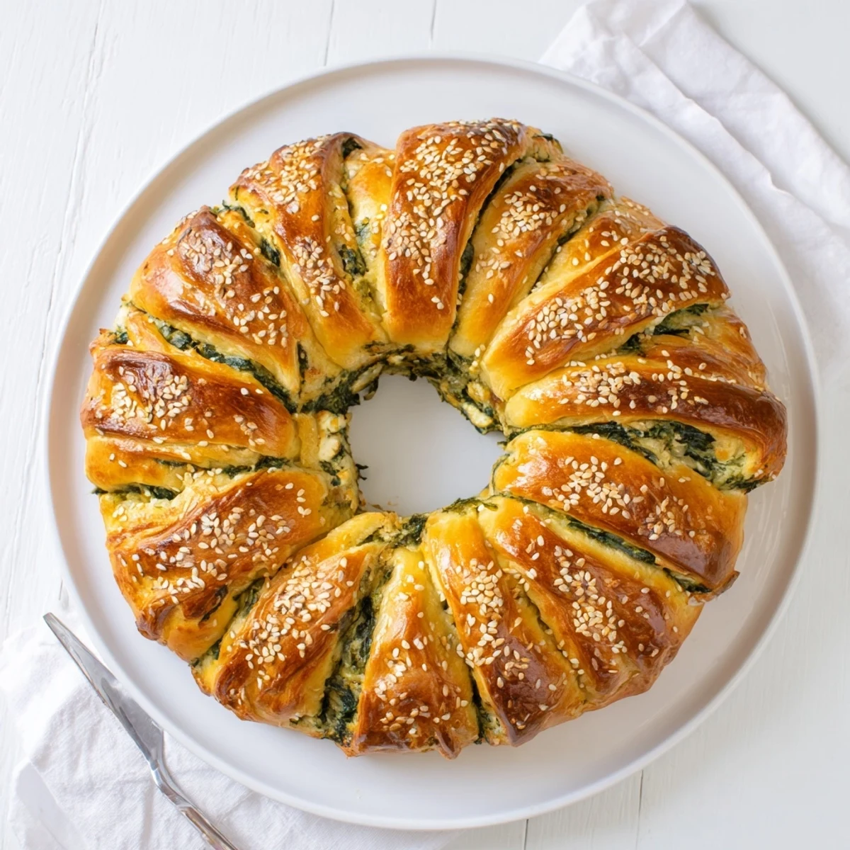 Freshly baked spinach cottage cheese flagels with tender green filling peeking through golden crust