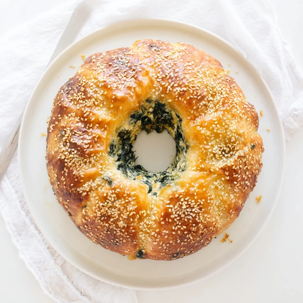 Warm spinach cottage cheese flagels brushed with egg wash and topped with poppy seeds