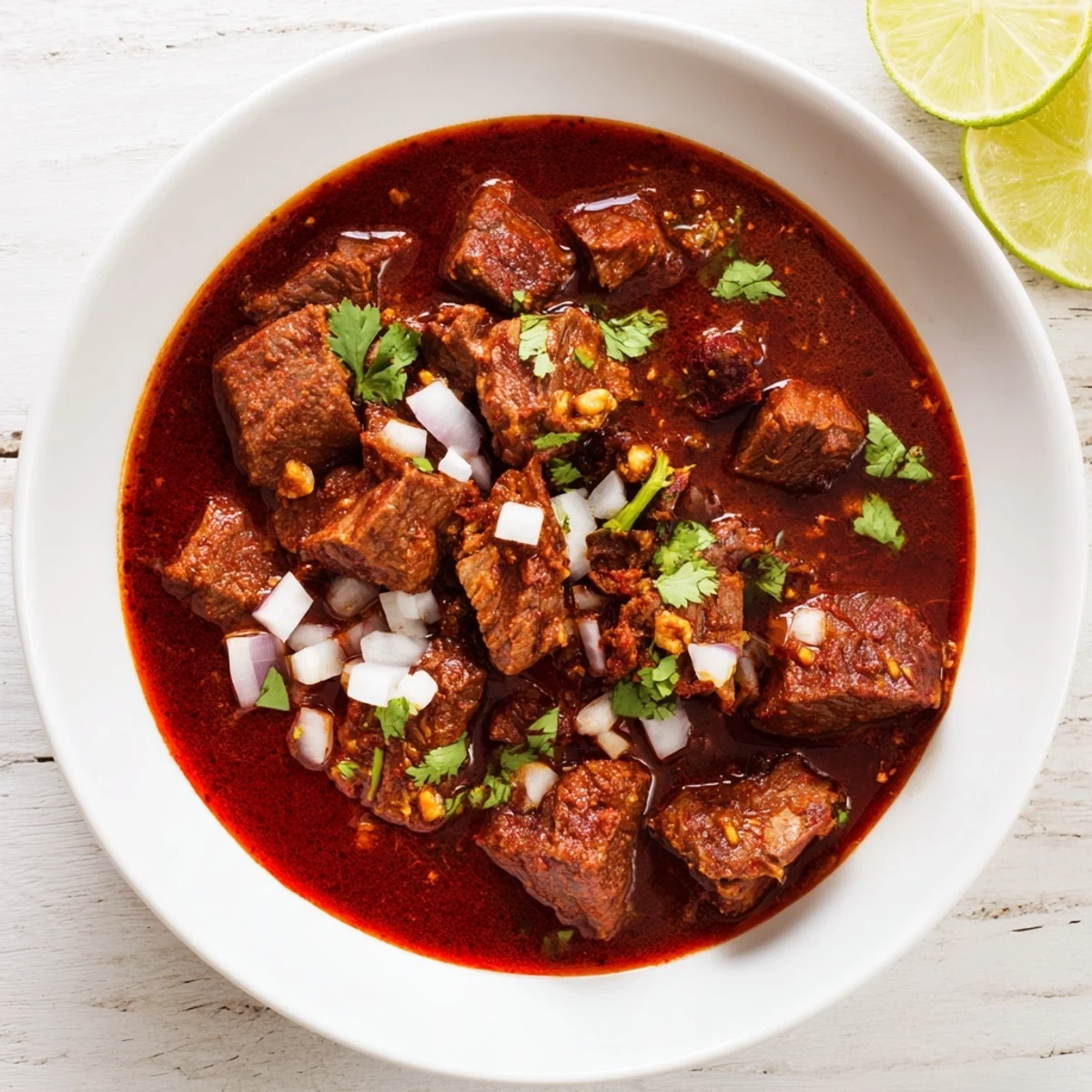 Slow-cooked Crockpot Chili Colorado with fork-tender beef coated in deep crimson chile sauce