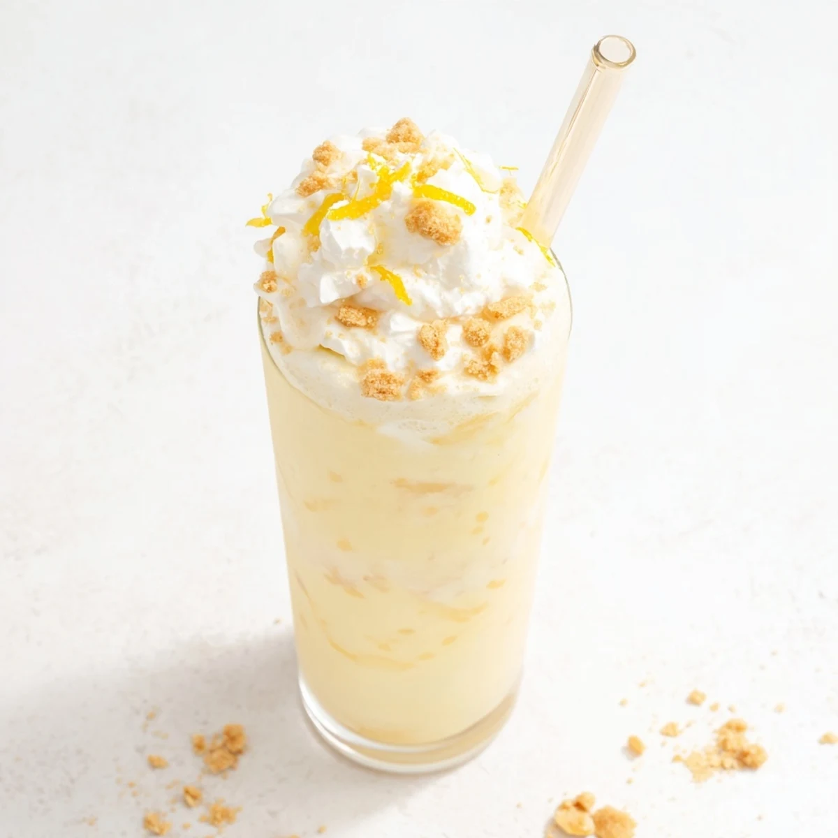 Creamy lemon meringue frappé blended with ice and garnished with crushed graham crackers