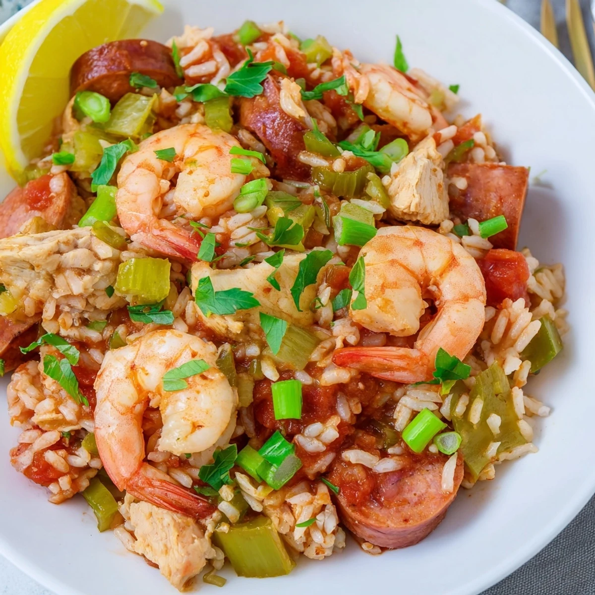 Hearty Cajun jambalaya simmering in a Dutch oven with sausage, chicken, and vegetables