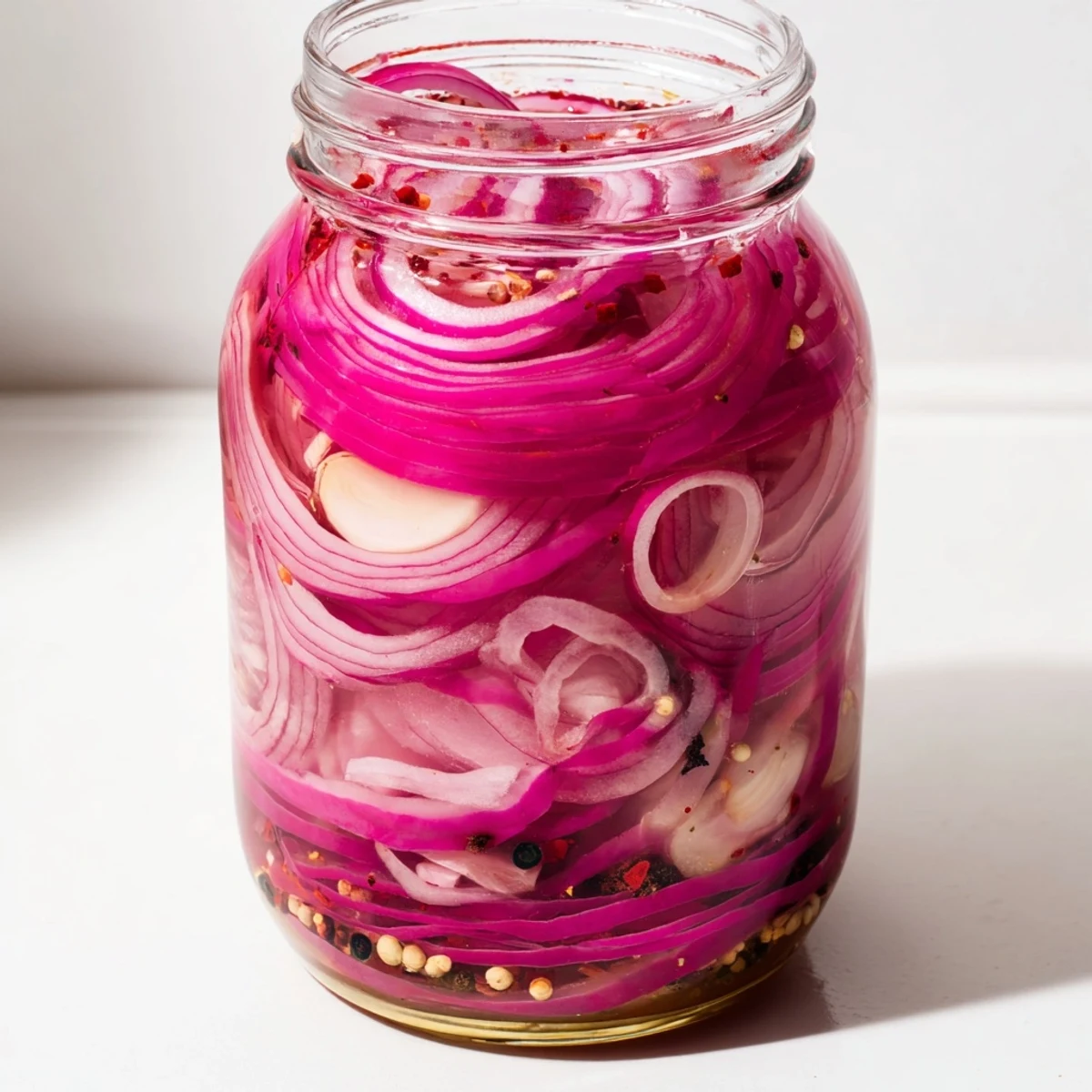 Topped jar of sweet and spicy hot honey pickled red onions ready for tacos