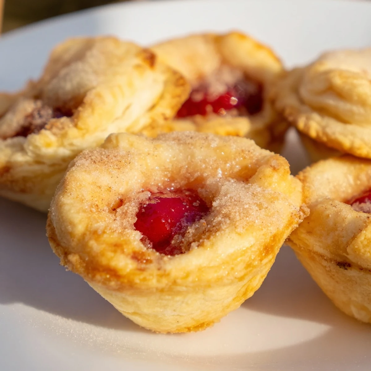Freshly baked cherry pie bites cooling on rack with golden brown edges and sweet cherry center