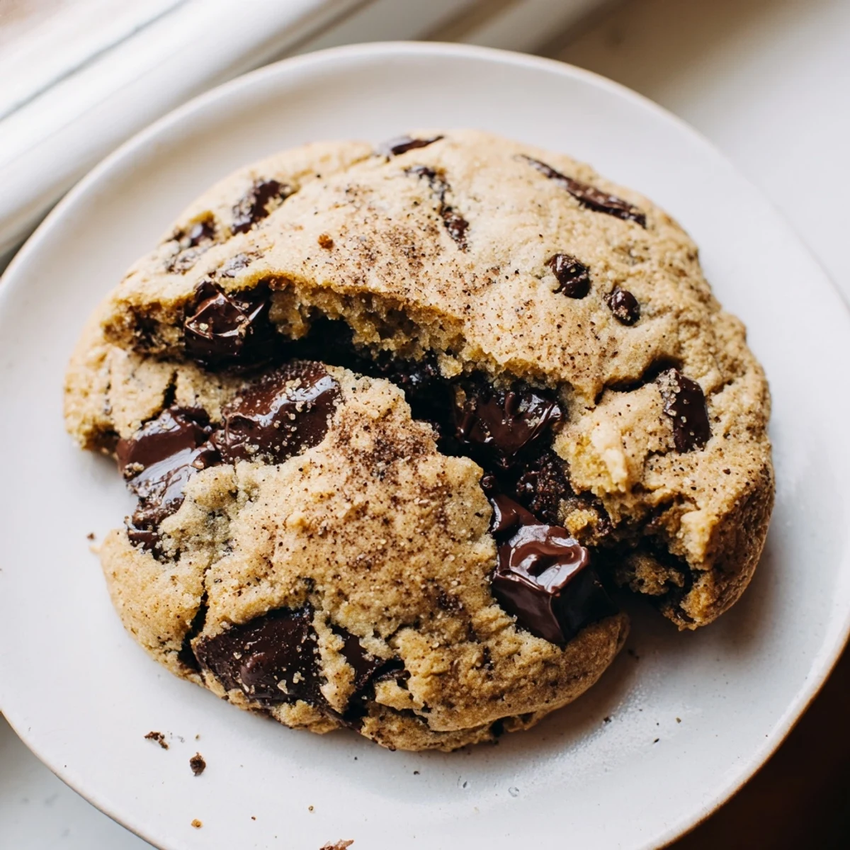 Soft golden Vietnamese cinnamon chocolate chip cookies with melted chocolate chips on a cooling rack