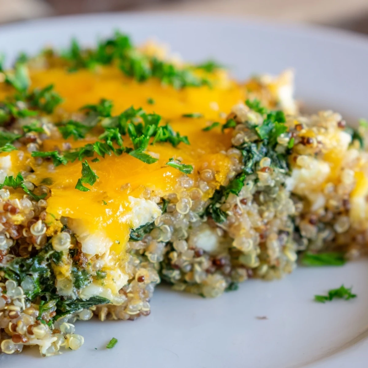 Protein-packed breakfast casserole featuring quinoa spinach and eggs with a crispy golden crust