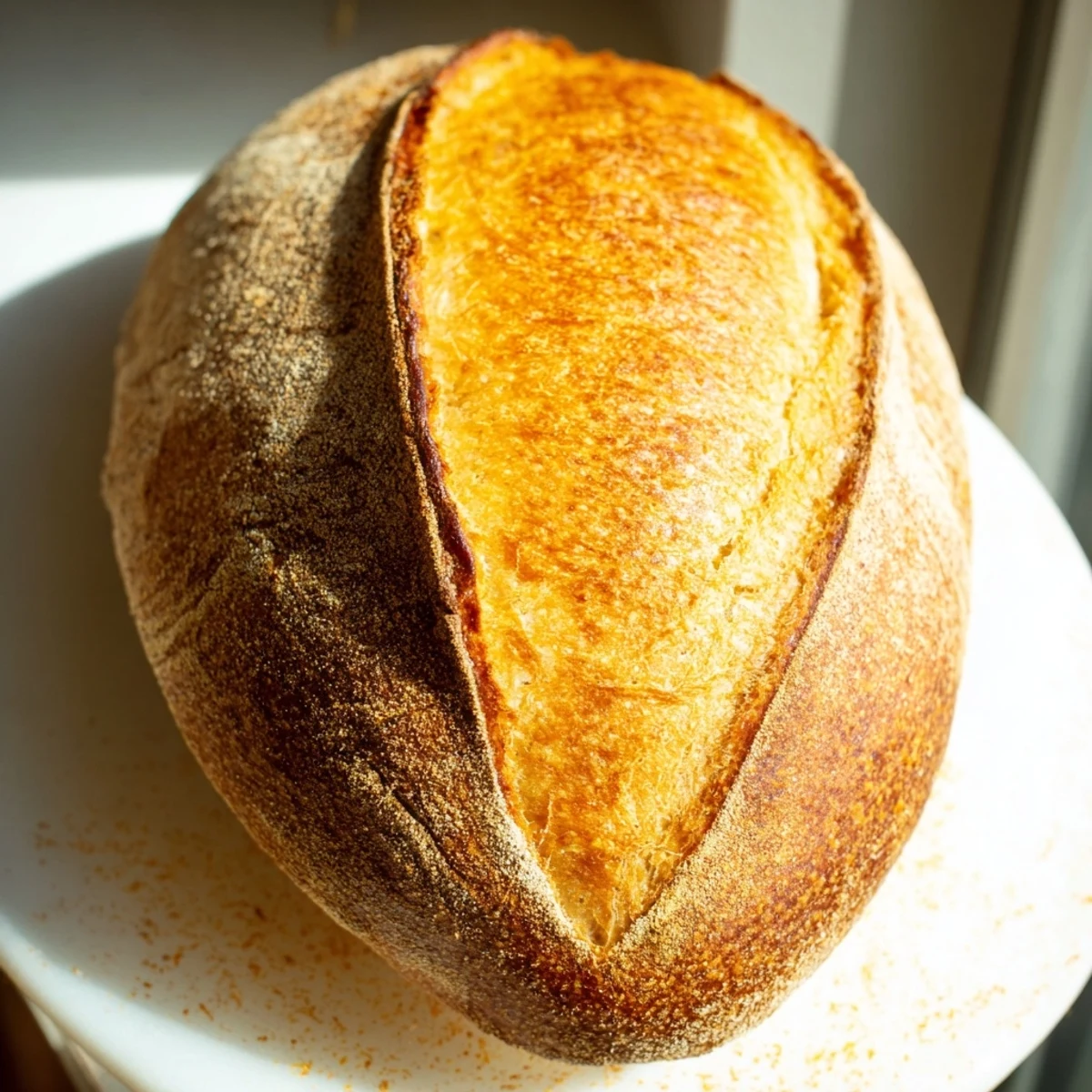 Golden crusty Italian bread loaf with crackled surface and airy chewy interior