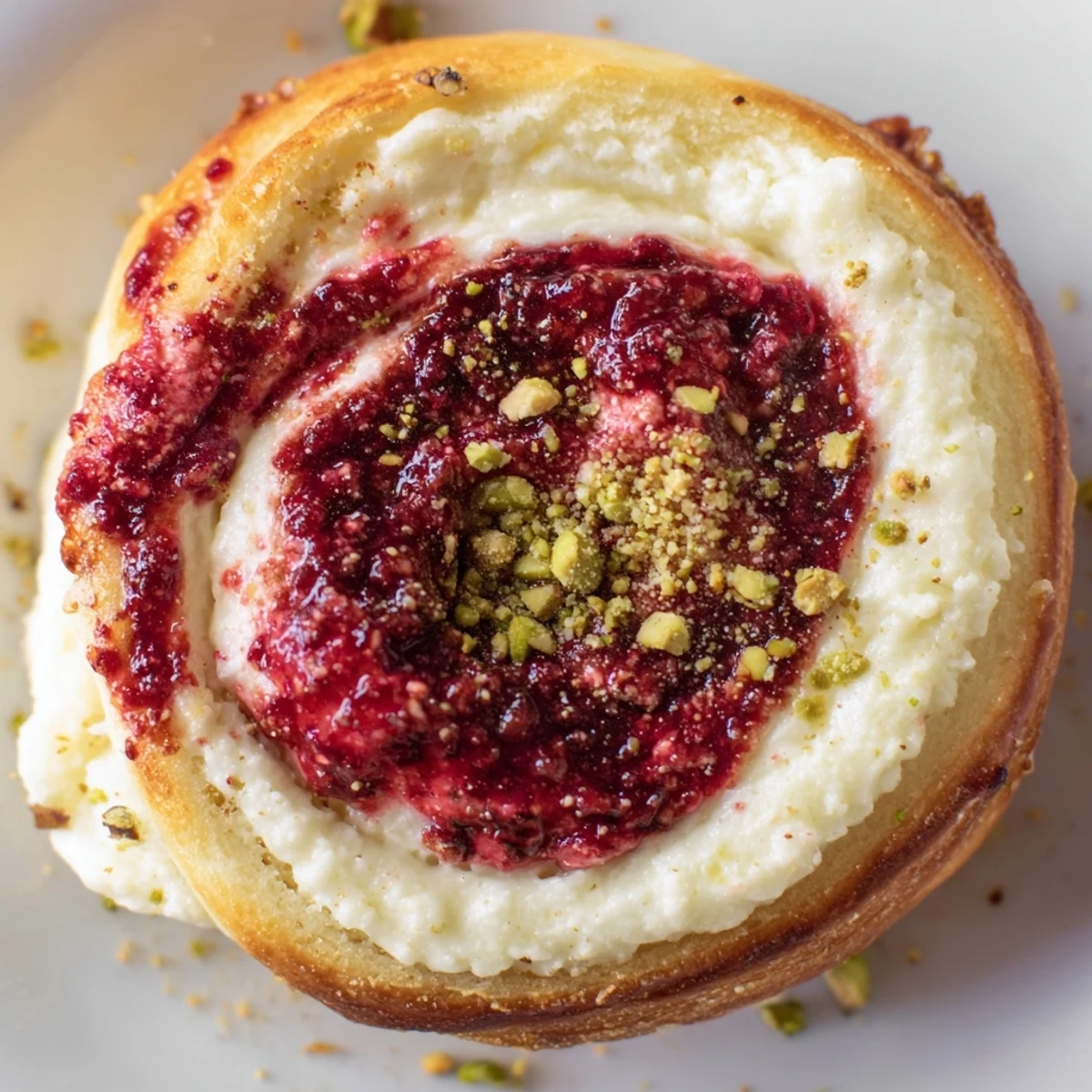 Soft rose-infused cheesecake buns topped with fresh raspberries and fragrant rose petals on a wooden board