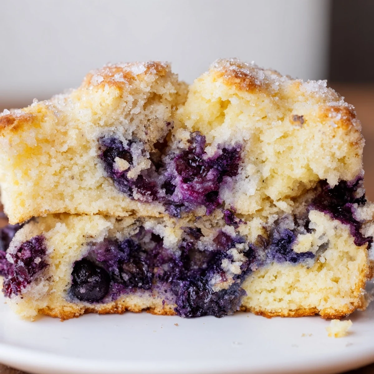 Golden homemade blueberry biscuits fresh from the oven with juicy berry pockets bursting throughout
