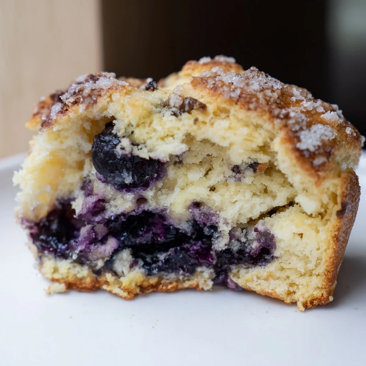 Stack of warm blueberry biscuits ready for breakfast topped with melting butter and sweet berries