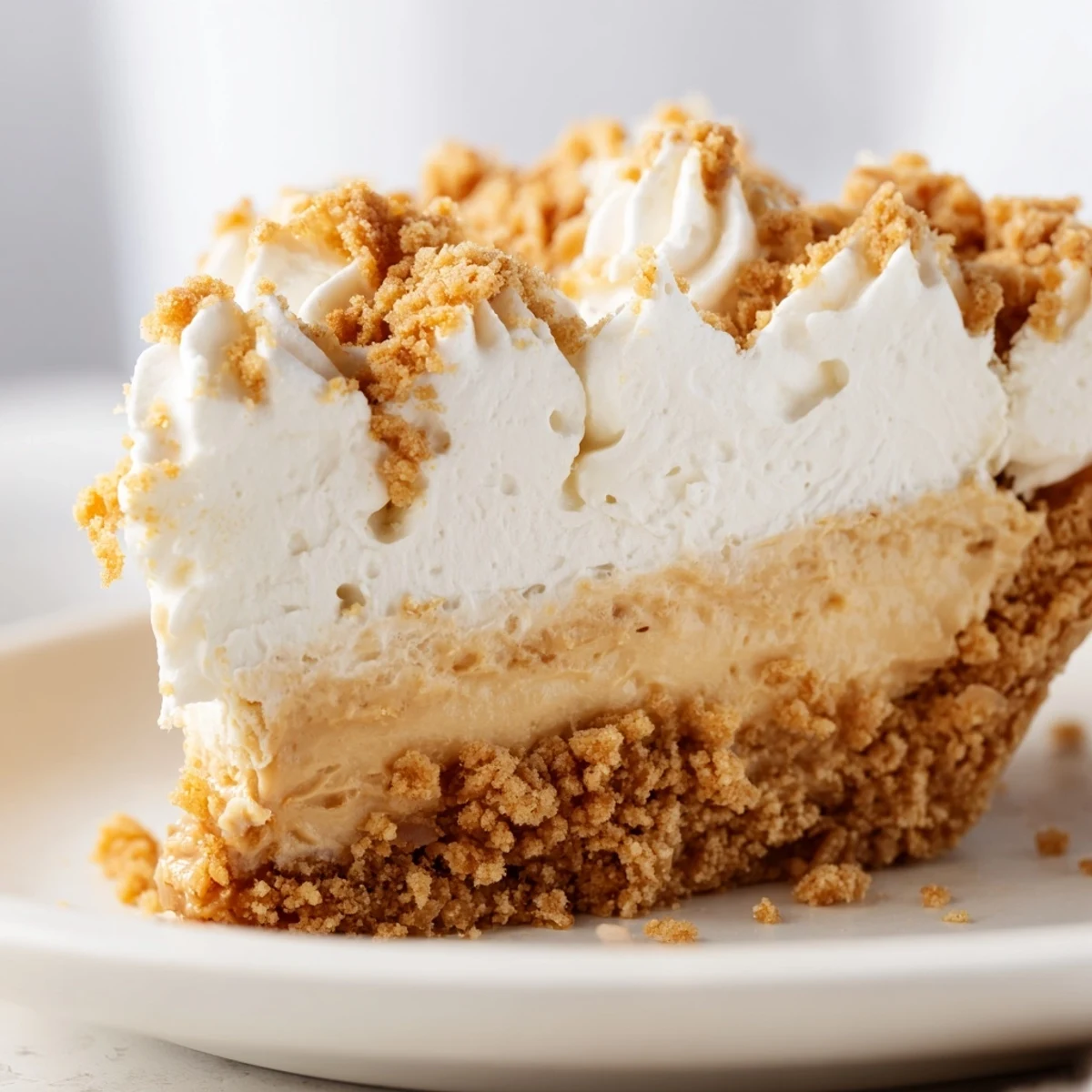 Velvety Amish Peanut Butter Dream Pie slice revealing rich custard filling in flaky golden crust