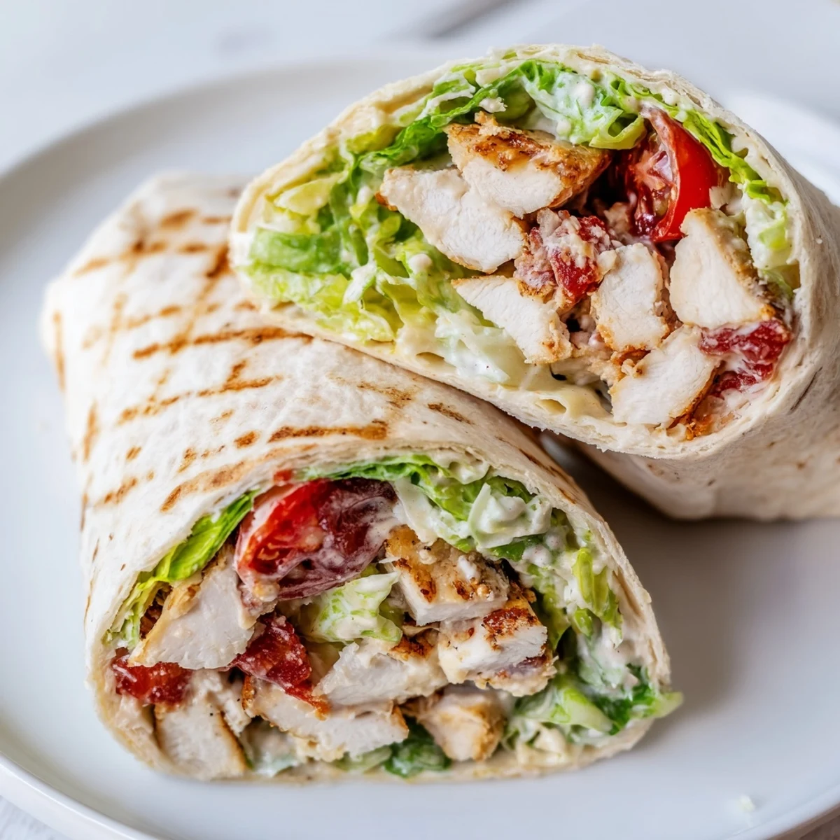 Tender chicken Caesar wraps wrapped in soft flour tortillas topped with fresh Parmesan cheese