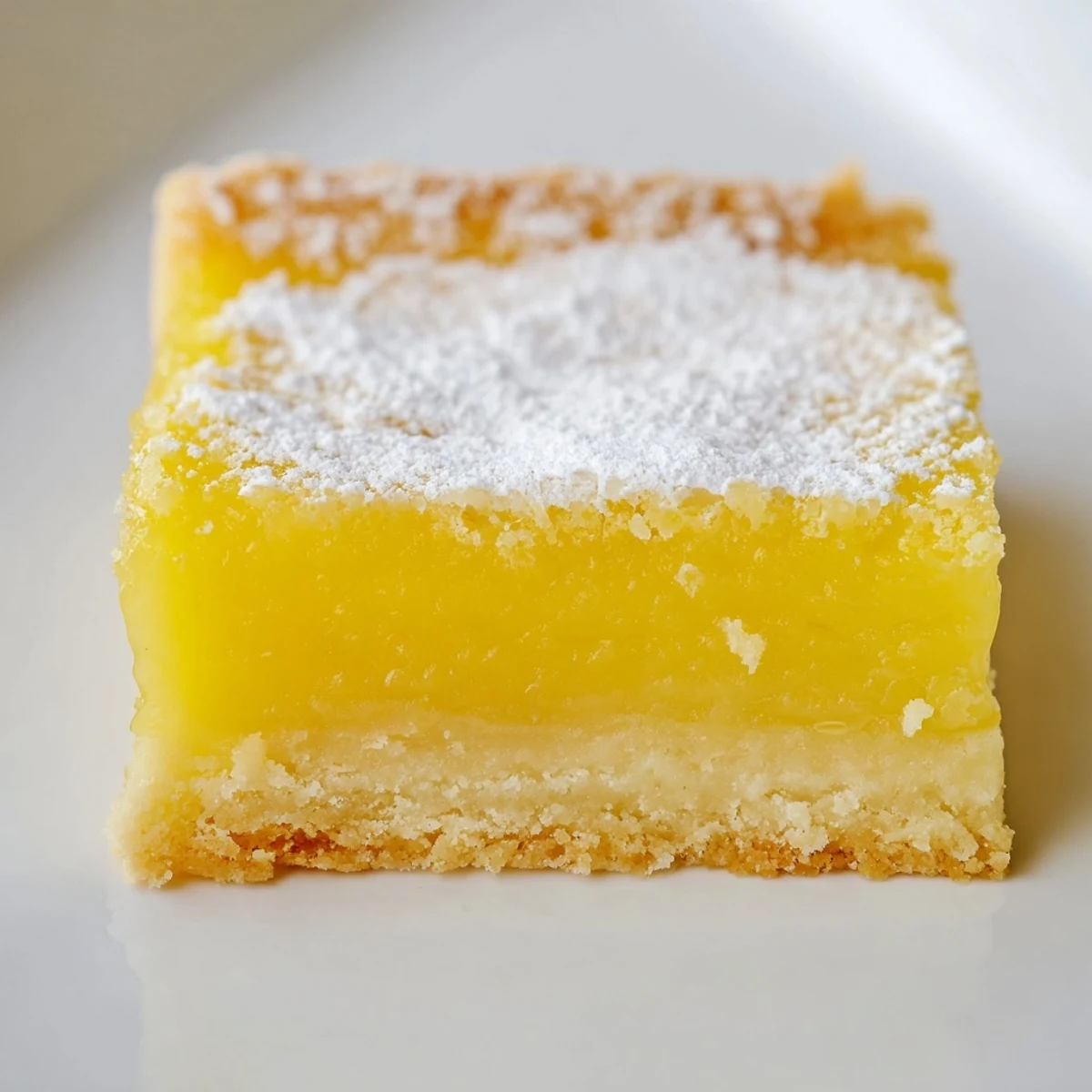 Tangy lemon bar squares with buttery shortbread crust cut on a wooden cutting board