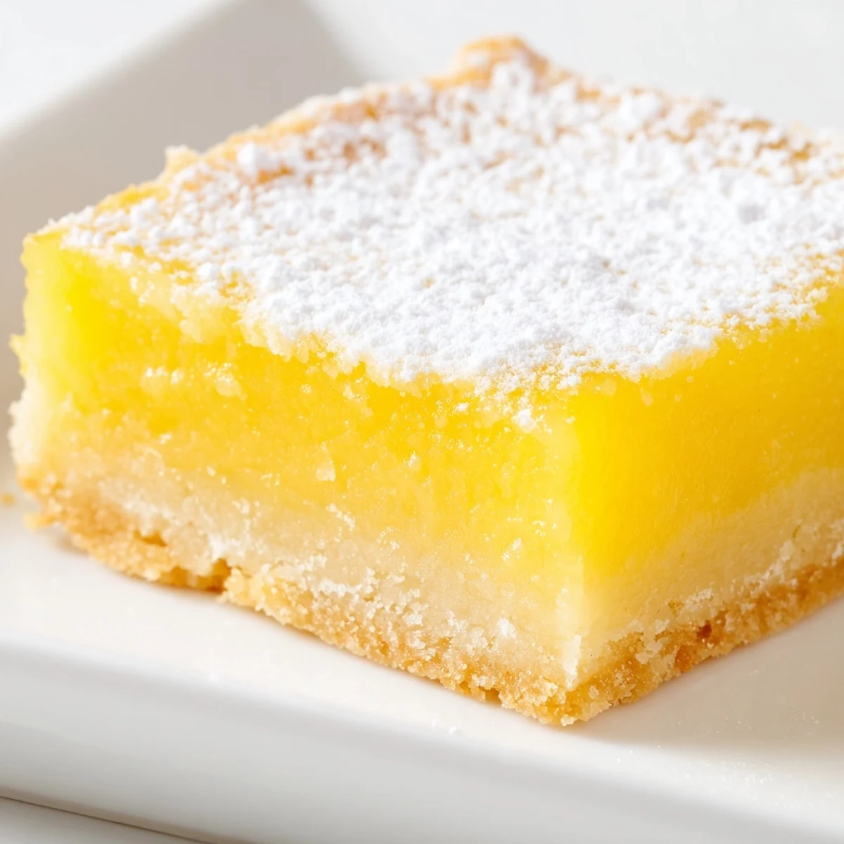Classic lemon bars with bright yellow filling and generous powdered sugar topping displayed ready to serve