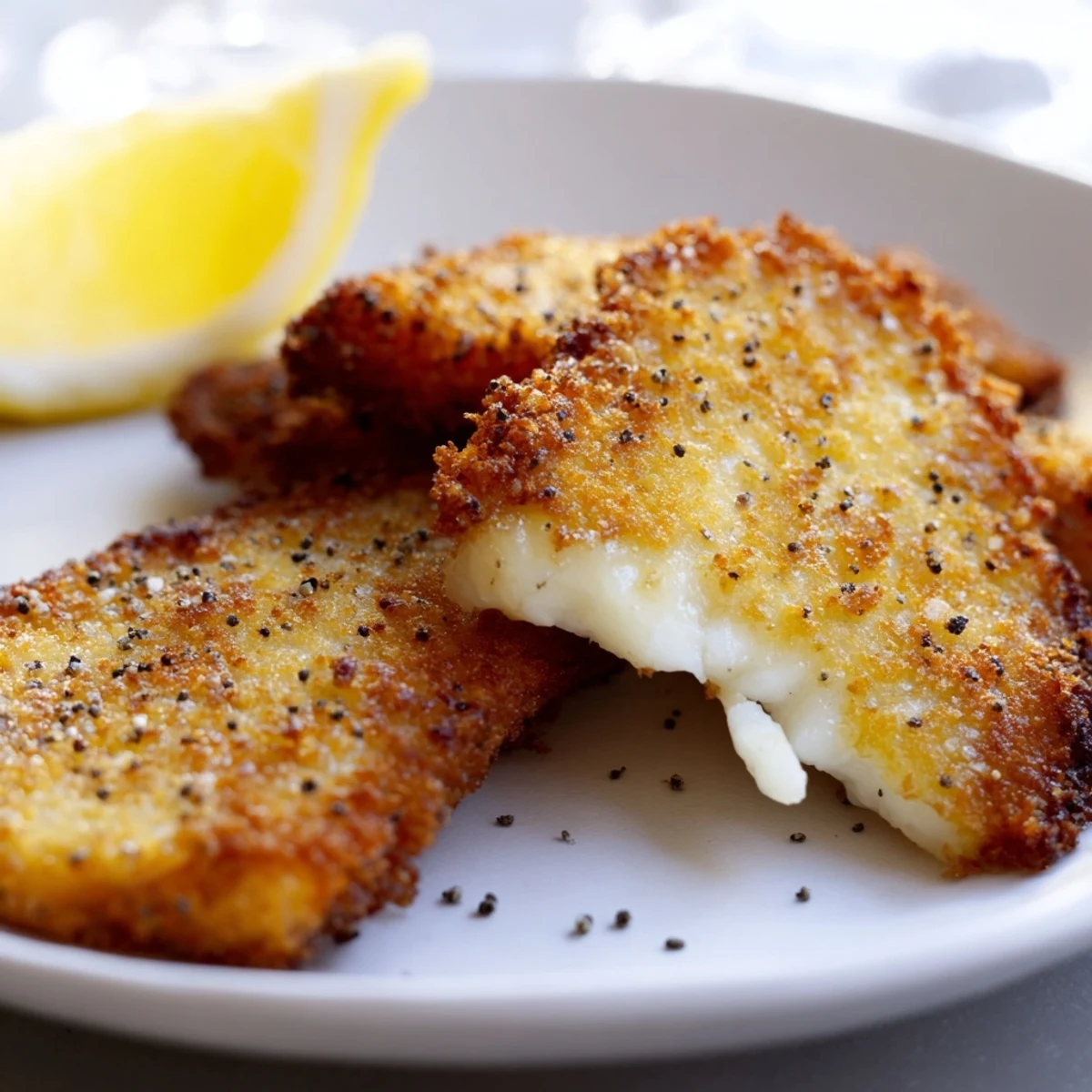 Crispy Greek fried cheese with crunchy coating served alongside bright yellow lemon slices