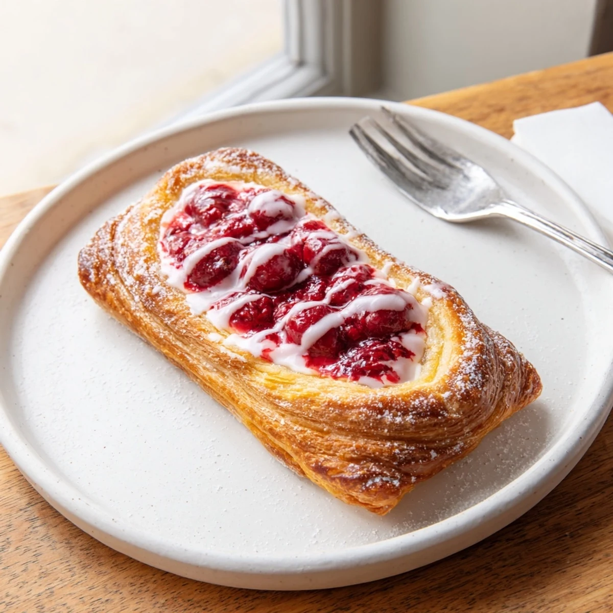 Flaky pastries filled with tangy cream cheese and bright red raspberries, perfect for a weekend brunch spread